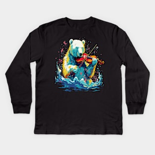 Polar Bear Playing Violin Kids Long Sleeve T-Shirt